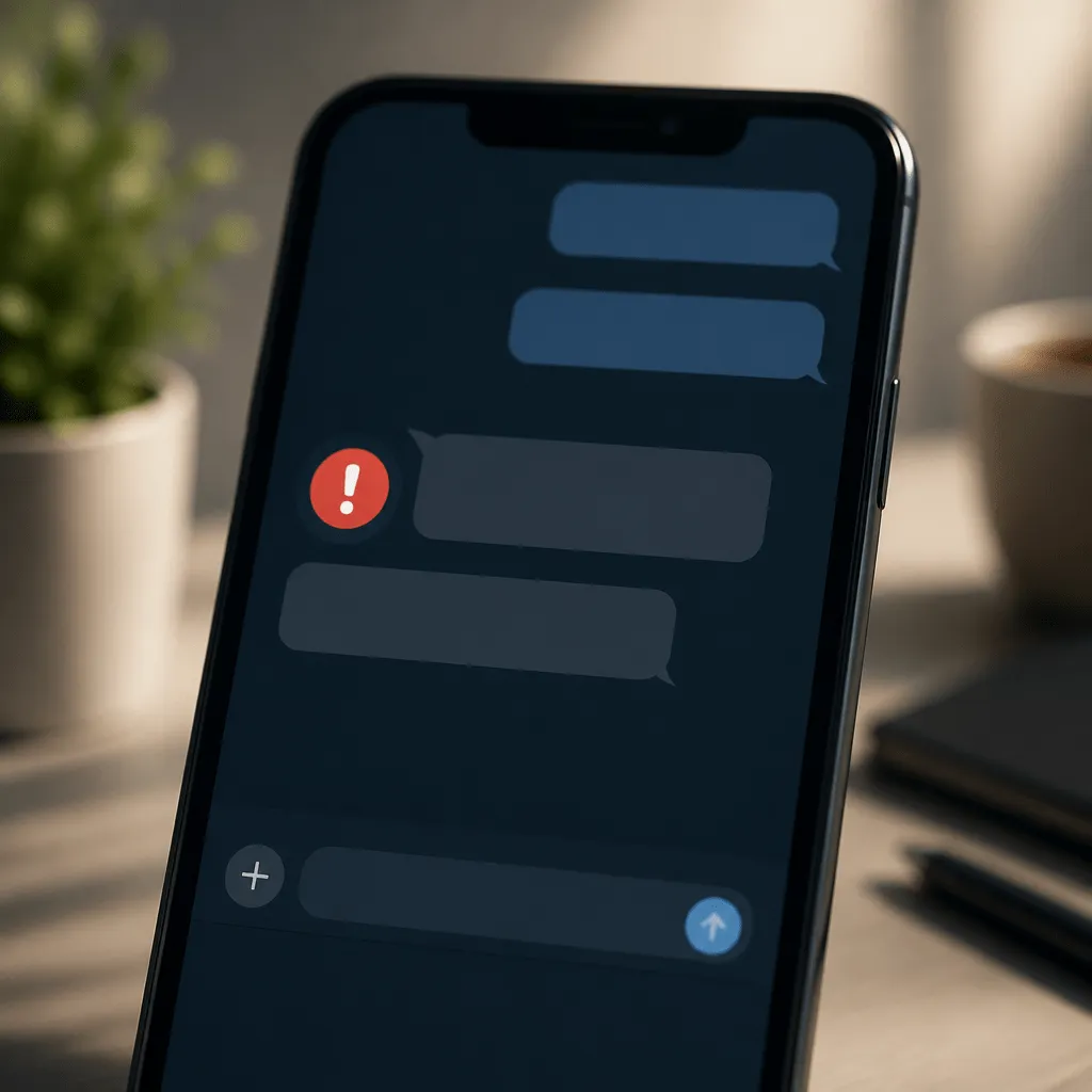 Smartphone zeigt WhatsApp rotes Ausrufezeichen neben einer nicht zugestellten Nachricht