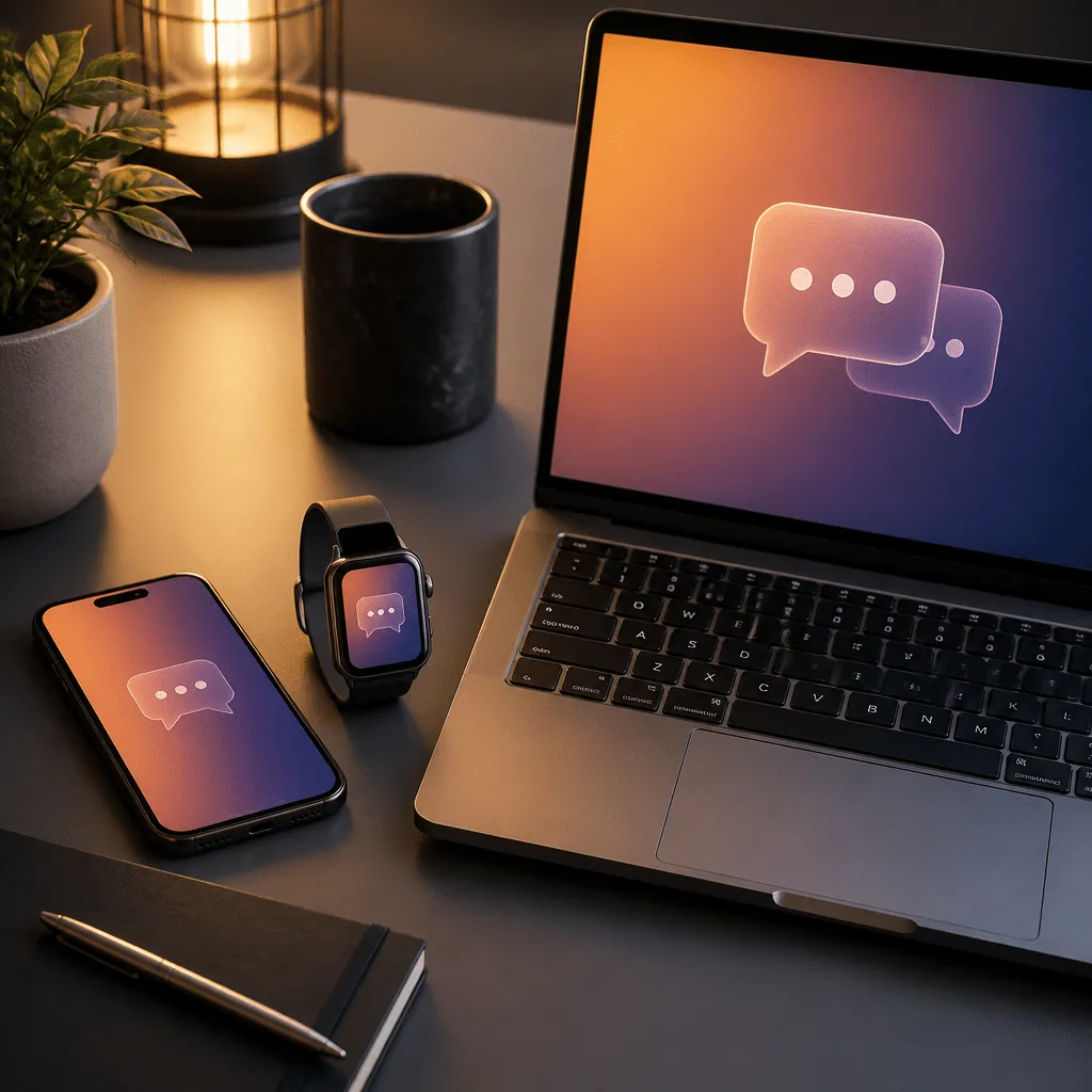 Smartphone, Smartwatch und Laptop symbolisieren das Einrichten von WhatsApp auf verschiedenen Geräten