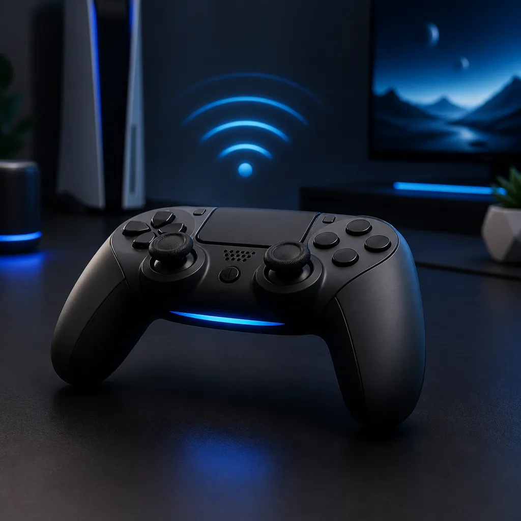 Symbolbild: PS4-Controller verbinden per Bluetooth mit leuchtendem Lichtbalken