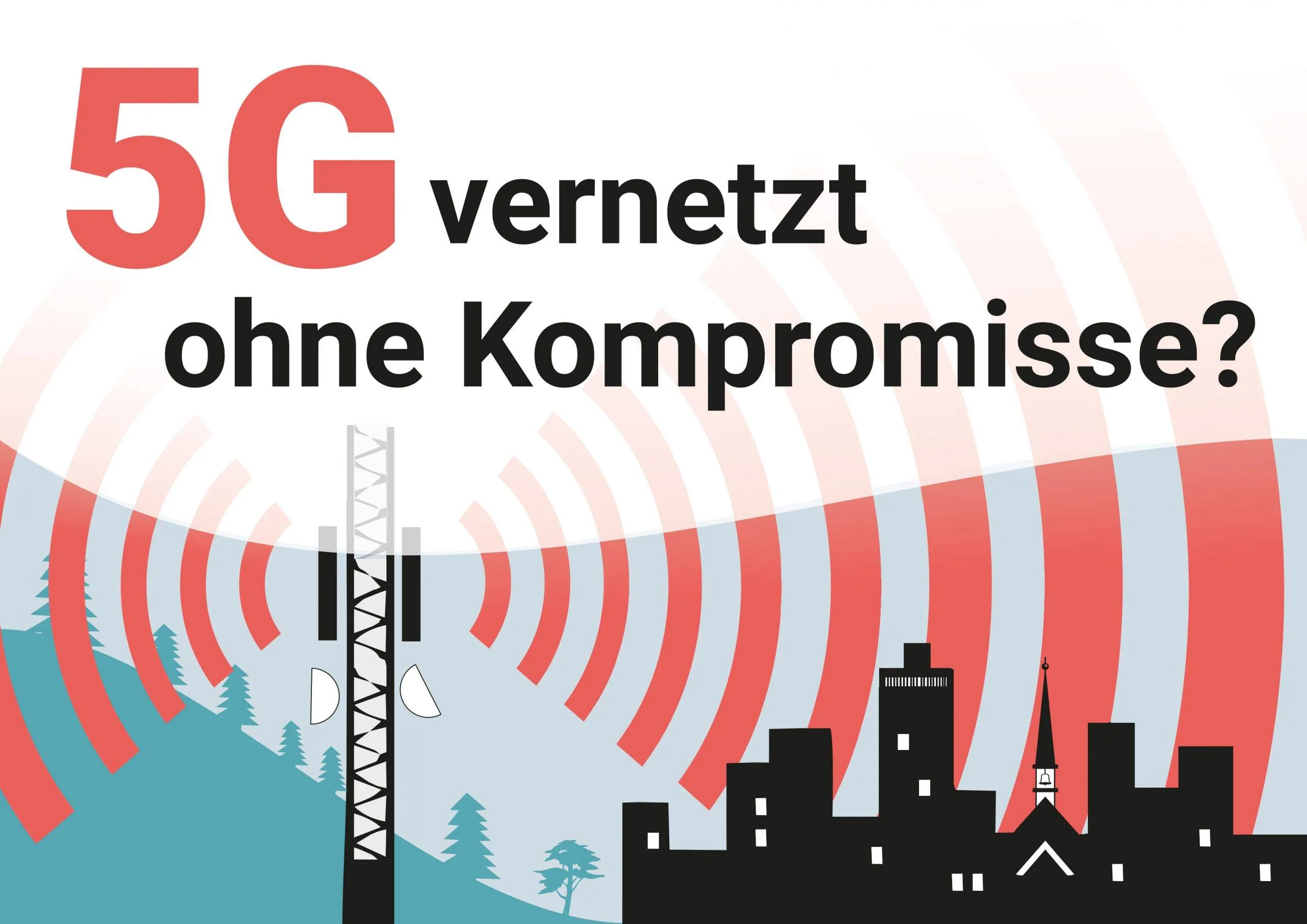 5G Grafik mit Aufschrift "5G vernetzt ohne Kompromisse?"