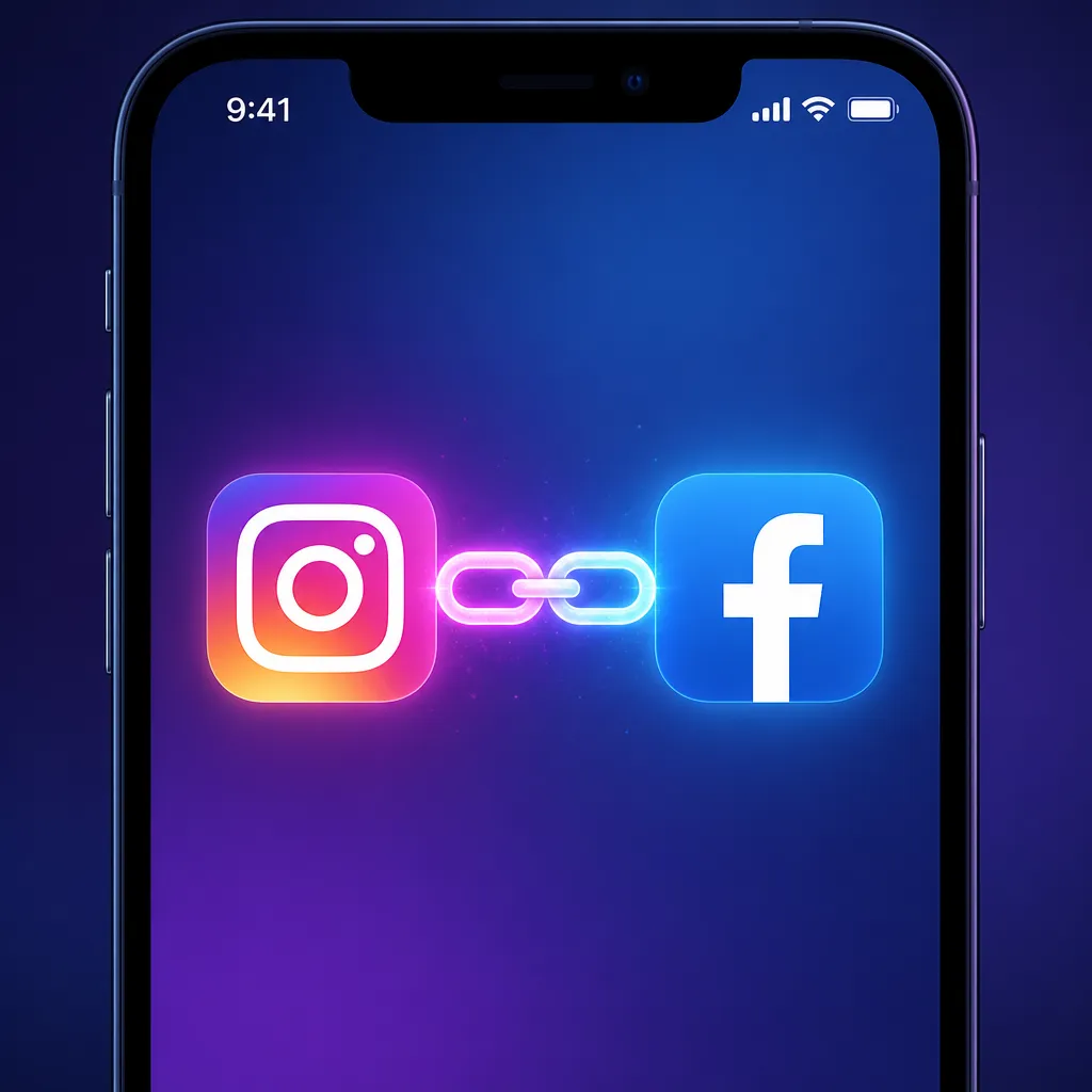 Smartphone zeigt zwei verbundene Social-Media-App-Symbole mit Verbindungslinie
